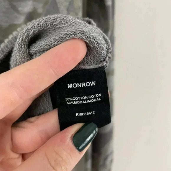 Monrow Camo Raglan Cotton Blend Sweater Size Small - Picture 4 of 5